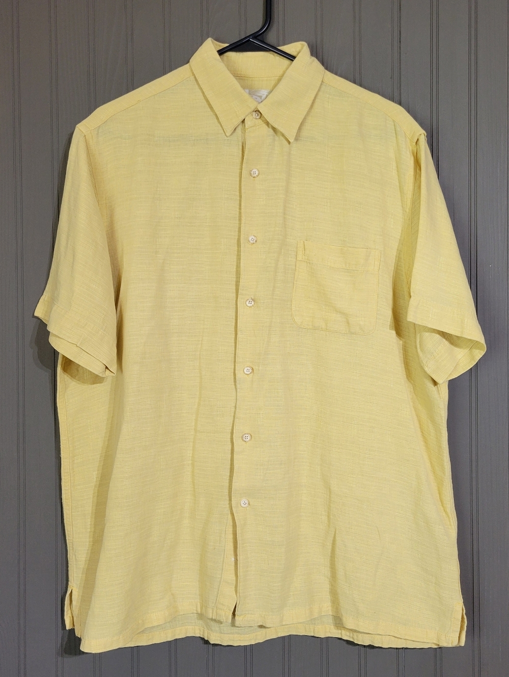 Tasso Elba Island Short Sleeve Button Down Shirt Silk Linen Blend Yellow Men's L
